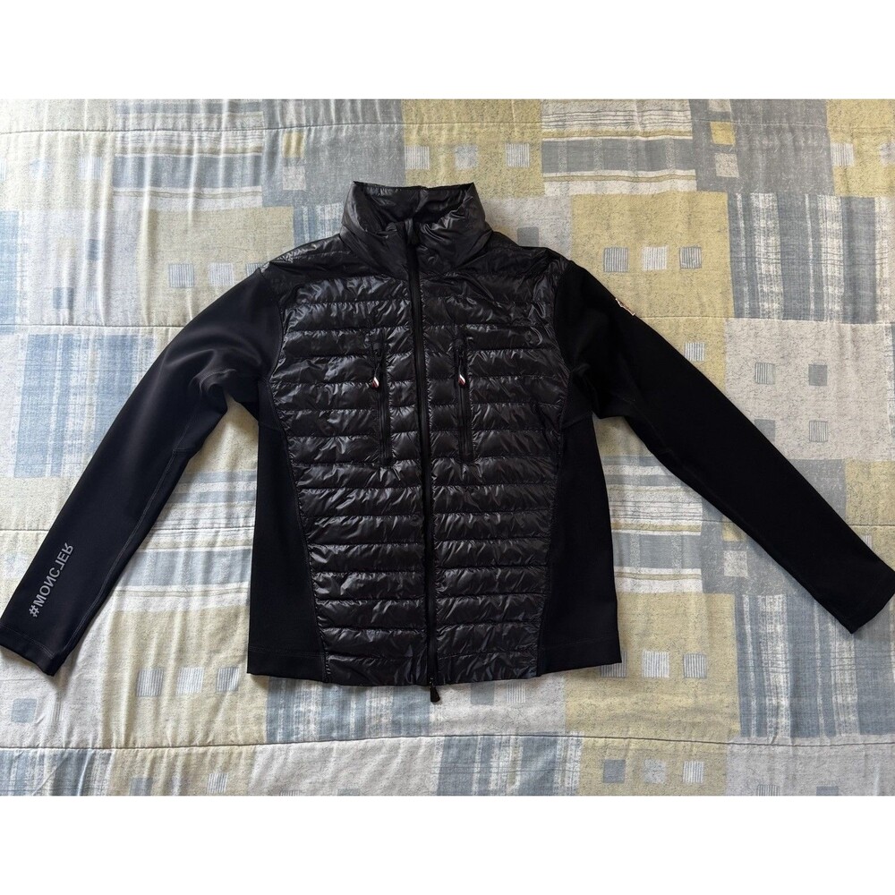 Moncler Quilted Down Long Sleeve Black Zip Up Wool Knit Cardigan Jacket Size M